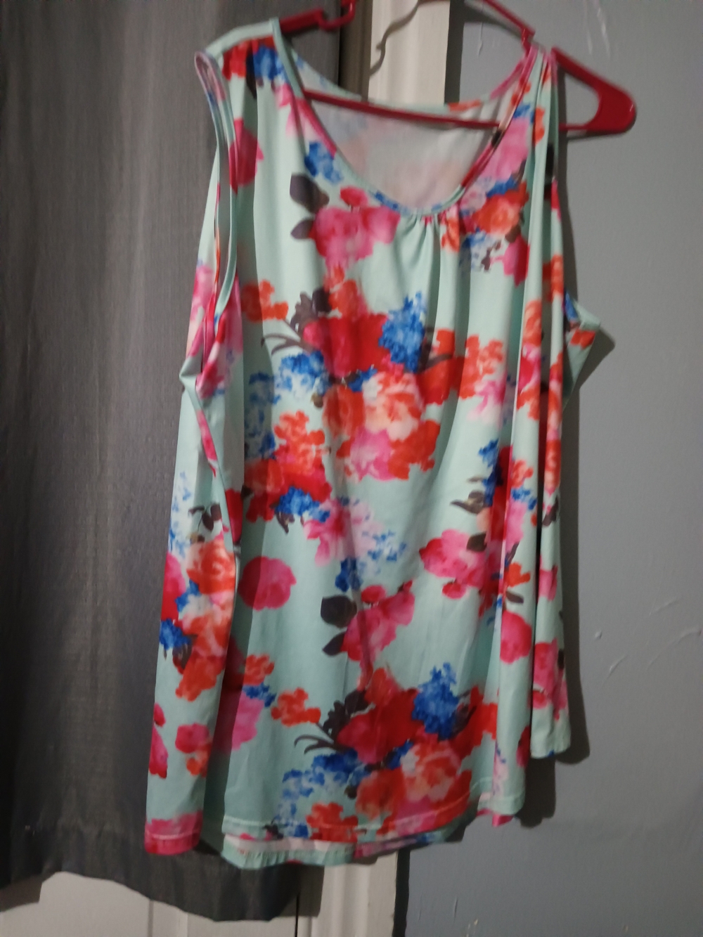 Floral Cold-Shoulder Women’s Top in Mint and Pink